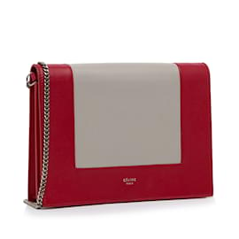 Céline-Red Celine Frame Leather Wallet on Chain Crossbody Bag-Red