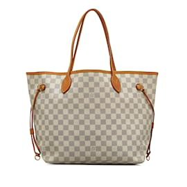 Louis Vuitton-Sac cabas blanc Louis Vuitton Damier Azur Neverfull MM-Blanc