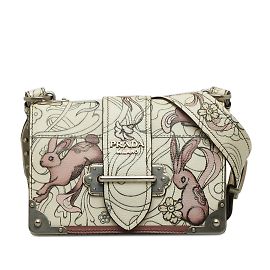 Bolso bandolera Prada Glace Calf Rabbit Cahier blanco Blanco