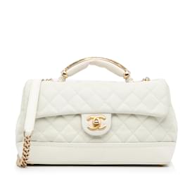 Chanel-Bolso satchel mediano con solapa Chanel Globe Trotter blanco-Blanco