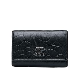 Chanel-Black Chanel CC Camellia Leather Key Holder-Black