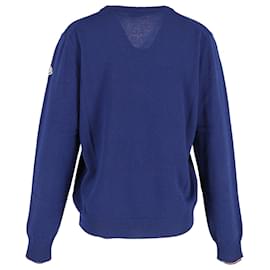 Moncler-Suéter Moncler com decote em V em algodão azul marinho-Azul marinho