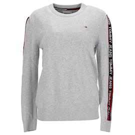 Tommy Hilfiger-Tommy Hilfiger Mens Repeat Logo Sleeve Jumper in Grey Cotton-Grey