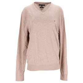 Tommy Hilfiger Herrenpullover aus Baumwollseide mit V-Ausschnitt Gelb Kamel
