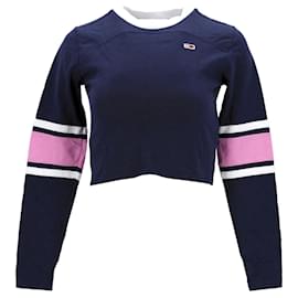 Tommy Hilfiger-Camiseta feminina recortada de manga comprida-Azul