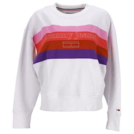 Tommy Hilfiger-Tommy Hilfiger Damen-Sweatshirt mit entspannter Passform und Streifen aus weißer Baumwolle-Weiß