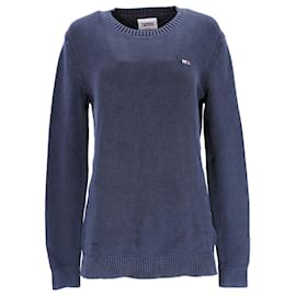 Tommy Hilfiger-Suéter masculino de algodão lavado essencial com gola redonda-Azul