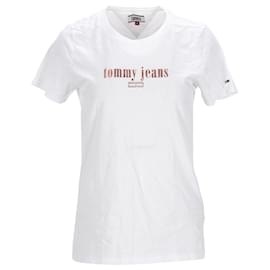 Tommy Hilfiger-T-shirt da donna in cotone organico con logo metallizzato-Bianco