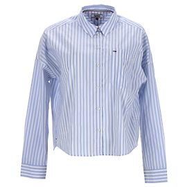Tommy Hilfiger Womens Cropped Stripe Shirt in Light Blue Polyester Blue Light blue