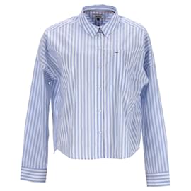 Tommy Hilfiger-Tommy Hilfiger Womens Cropped Stripe Shirt in Light Blue Polyester-Blue,Light blue