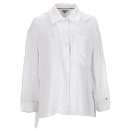 Tommy Hilfiger-Tommy Hilfiger Damen-Hemd aus Viskose in Übergröße mit seitlicher Belüftung in weißer Viskose-Weiß