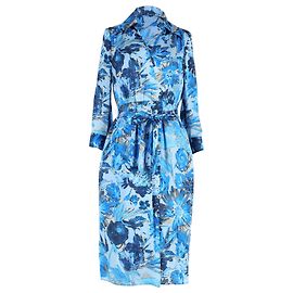Abito chemisier al ginocchio floreale Boss by Hugo Boss in seta blu Blu