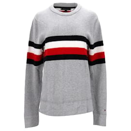 Tommy Hilfiger-Suéter masculino com listras de algodão-Cinza