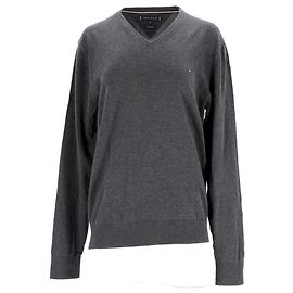 Tommy Hilfiger Herrenpullover aus Baumwollseide mit V-Ausschnitt Grau