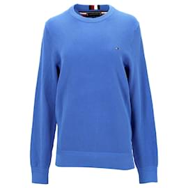 Tommy Hilfiger-Suéter masculino texturizado com gola redonda-Azul,Azul claro