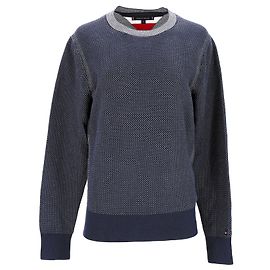 Tommy Hilfiger Mens Two Tone Structured Cotton Jumper Navy blue