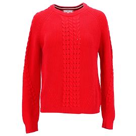 Tommy Hilfiger Damen-Pullover mit Rundhalsausschnitt und charakteristischen Bündchen Rot
