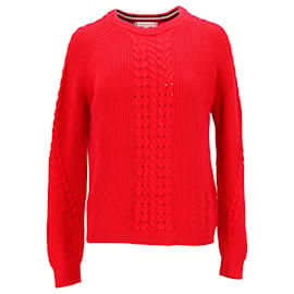 Tommy Hilfiger-Damen-Pullover mit Rundhalsausschnitt und charakteristischen Bündchen-Rot