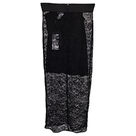Dolce & Gabbana-Dolce & Gabbana Falda midi de encaje con logo en la cintura en poliamida negra-Negro
