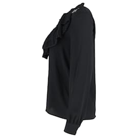 Autre Marque-norte21 Blusa de manga larga con adornos en seda negra-Negro