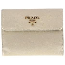 Prada-Prada Tri-Fold Wallet in Cream Saffiano Leather-Beige