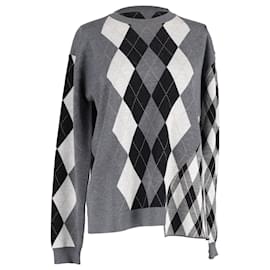 Stella Mc Cartney-Stella McCartney Mixed Argyle Knit Sweater in Grey Wool-Grey