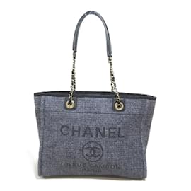 Chanel-Tweed Deauville Chain Tote Bag-Grey