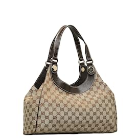 Gucci-GG Canvas Shoulder Bag 154982-Brown