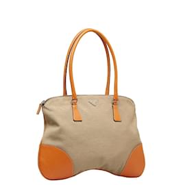 Prada-Prada Canapa Tote Bag Canvas Tote Bag in Good condition-Brown