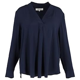 Diane Von Furstenberg-Diane Von Furstenberg Sanorah Pleated Blouse in Navy Blue Silk-Navy blue