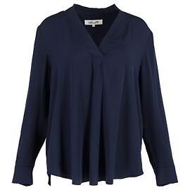 Diane Von Furstenberg Sanorah Pleated Blouse in Navy Blue Silk Navy blue