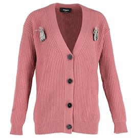 Rochas-Cardigan lavorato a maglia con spilla Bug Rochas in cotone idrofilo rosa-Rosa