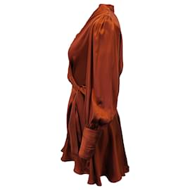 Zimmermann-Zimmermann Wrap Mini Dress in Brown Silk-Brown