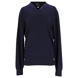 Tommy Hilfiger-Jersey de lana de lujo con cuello en V para hombre-Azul marino