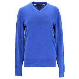 Tommy Hilfiger Maglione da uomo con scollo a V in seta e cotone biologico Blu