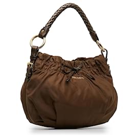 Prada-Prada Brown Tessuto Bow Handbag-Brown