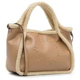 Stella Mc Cartney-Stella McCartney Bolso satchel con logo Stella ribeteado de piel de oveja marrón-Castaño,Beige