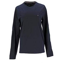 Tommy Hilfiger-Mens Essential Organic Cotton Long Sleeve T Shirt-Navy blue