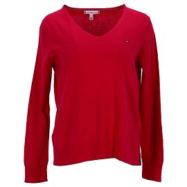 Tommy Hilfiger Rippstrickpullover für Damen mit V-Ausschnitt Pink