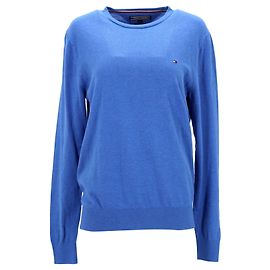 Tommy Hilfiger Maglione girocollo da uomo in cotone e seta Blu