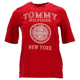 Tommy Hilfiger-Damen-T-Shirt mit New York-Logo aus Bio-Baumwolle-Rot