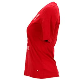 Tommy Hilfiger-Camiseta feminina de algodão orgânico com logotipo de Nova York-Vermelho