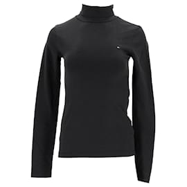 Tommy Hilfiger-Womens Essential Slim Fit Roll Neck T Shirt-Black