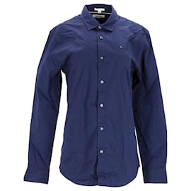 Tommy Hilfiger-Camisa de manga larga ajustada para hombre Top tejido-Azul