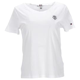 Tommy Hilfiger-Camiseta Essential De Algodón Con Monograma Thc Para Mujer-Blanco