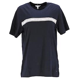 Tommy Hilfiger-Camiseta feminina de algodão orgânico com fita de logotipo de estilo de vida-Azul marinho