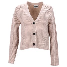 Cárdigan de canalé Ganni de lana beige Beige