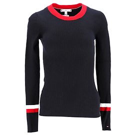 Tommy Hilfiger Gerippter Slim-Fit-Pullover für Damen Marineblau