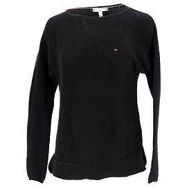 Tommy Hilfiger Rippstrickpullover für Damen mit U-Boot-Ausschnitt Schwarz