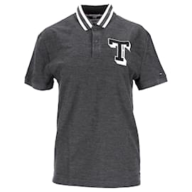 Tommy Hilfiger-Mens Stripe Collar Polo Shirt-Grey
